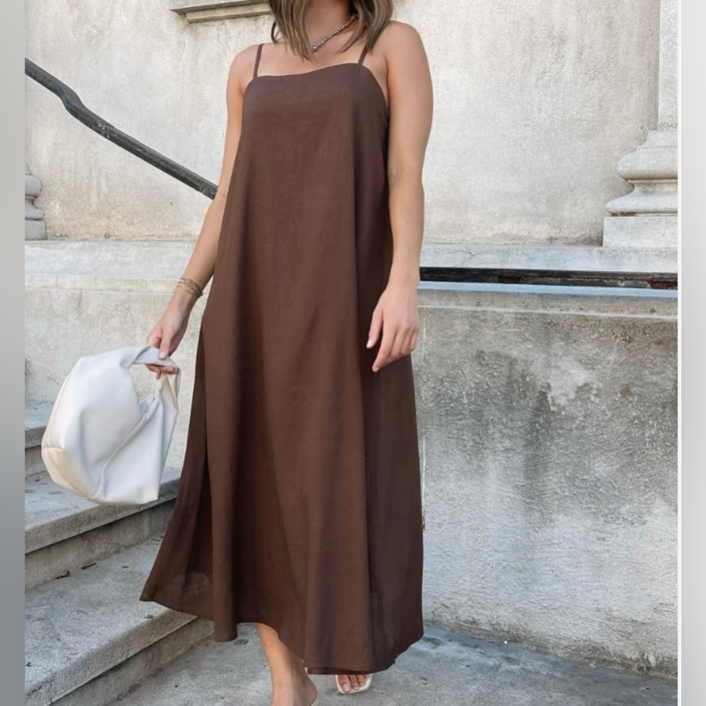 Linen Espresso Midi Dress 🤎 Size Small

NEW WITH TAGS! Never worn.